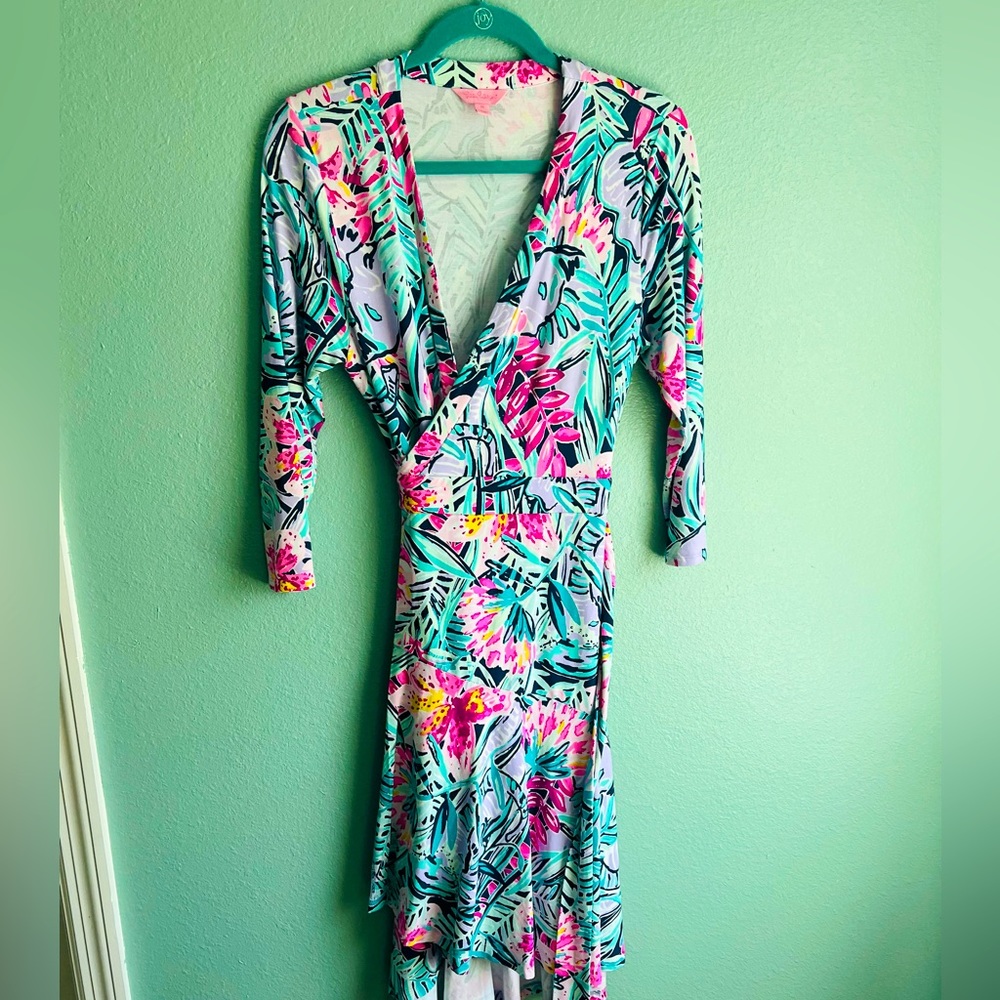 🌸 EUC Lilly Pulitzer Rozaline Wrap Dress in Royal Purple Lil Kitty